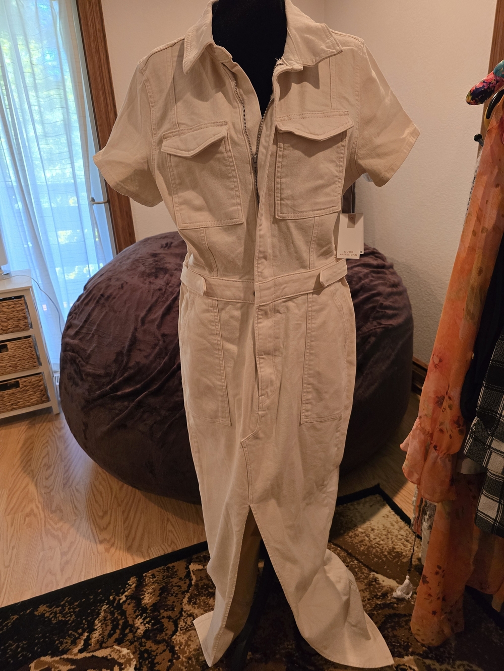 Good American Fit For Success Denim Maxi Dress in Ecru / Cream – Size XL